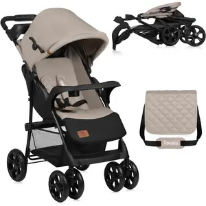 Poussette bébé compacte LIONELO Emma - De 6 à 36 mois - Ceinture 5 points de sécurité - Beige pas cher
