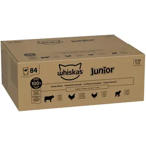 WHISKAS Repas pour Chaton - 84 Sachets Fraîcheur de 85g - Pâtée pour Chat Junior en Sauce - Les Festins à la Volaille (4 Variétés) Nourriture Humide Complète & Equilibrée pour une Croissance Saine pas cher