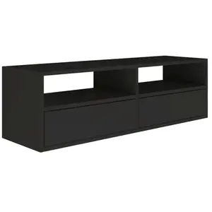 SELSEY Meuble TV avec 2 abattants et étagères FRAMME noir 100 cm pas cher