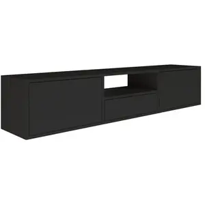 SELSEY Meuble TV avec 3 abattants et une étagère FRAMME noir 150 cm pas cher