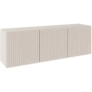 SELSEY Meuble TV bas 3 portes avec façades à lamelles rainurées   SUNDS   150 cm   beige cachemire pas cher