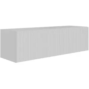 SELSEY Meuble TV mural avec façades à lamelles rainurées   VELDIO   100 cm   blanc pas cher