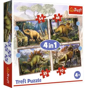 Trefl 4 in 1 Puzzle 35, 48, 54, 70 Teile - Dinosaurier (Kinderpuzzle) pas cher