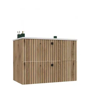 CDF TIGO - Meuble sous lavabo 2 tiroirs chêne façade rainurée 80x45.5x... pas cher