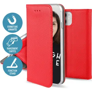 Jaym, Folio hoesje Geschikt voor Apple iPhone 15 Pro Max magnetische standaardfunctie, Rood pas cher