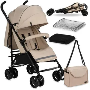 Momi Akira - Poussette Ultra Compacte - Légère 6.7 Kg - De 6 Mois À 15 Kg - Kit D'accessoires - Sac Et Panier ? Beige