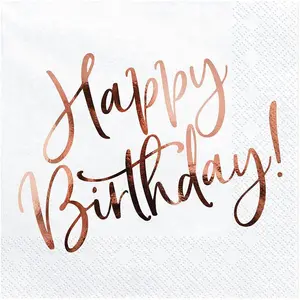 PARTYDECO Lot de 20 serviettes en papier rose gold Happy Birthday 33 x 33 cm pas cher