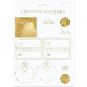 PartyDeco Kerst cadeau stickers goud metallic, vel met 12 stickers pas cher