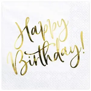 PartyDeco Lot de 20 serviettes en papier or Happy Birthday 33 x 33 cm pas cher