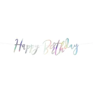 PartyDeco Merkloos / Sans marque Verjaardag Slinger Happy Birthday Parelmoer 62cm pas cher