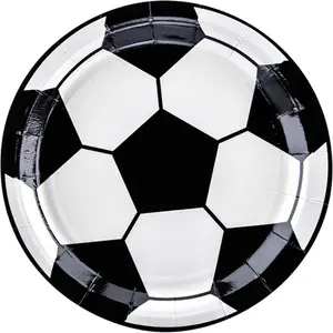 PartyDeco Assiettes en carton en forme de football - Assiettes décoratives pour un anniversaire de garçon - Vaisselle jetable - Assiettes en carton - Décorations de table pas cher