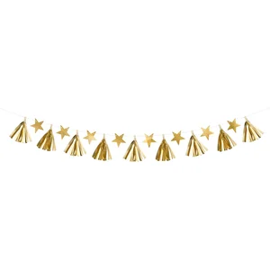 PartyDeco Tassel Slinger Goud Ster - 1.3 meter / KERSTDECORATIE / KERST VERSIERING / KERST SLINGER PARTY DECO pas cher