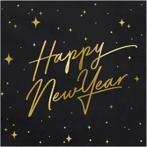 Party-Decoration Partydeco - Servetten Happy New Year Zwart (20 stuks) pas cher