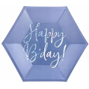 Partydeco, Vaisselle de pique-nique, Assiette Happy-B'Day (6 pièces) - Bleu (6 x) pas cher