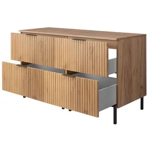 FURNIDEA Meuble Sous Double Vasque Avec Plan Sur Pieds Flow Chêne Craft 120 Cm pas cher