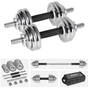 Comparateur de prix : Verstelbare Chromen Halterset 15kg met Halterstang en Koffer
