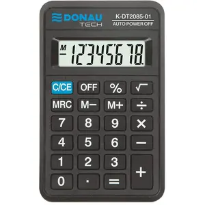 DONAU TECH/K-DT2085-01 Calculatrice à 8 chiffres Fonction racine 114 x 69 x 18 mm Couleur : noir Calculatrice avec affichage à 8 chiffres Fonctionnement à piles Design compact