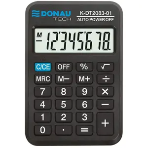 DONAU TECH/K-DT2083-01 Calculatrice à 8 chiffres avec fonction racine 89 x 56 x 11 mm - Couleur : noir - Calculatrice avec affichage à 8 chiffres - Fonctionnement à piles - Design compact