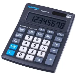 OFFICER PRODUCTS Donau TECH Office K-DT5081-01/Calculatrice de bureau à 8 chiffres 137 x 101 x 30 mm Couleur : noir/calculatrice Dual-Power Solar   Fonctionnement sur piles/design compact/Garantie 5 ans