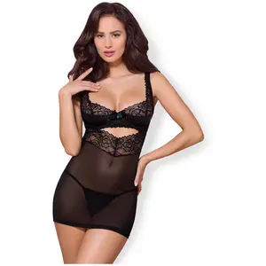 Obsessive Netstof Nachtjurkje Met Kant - Erotische Jurk - Maat S/M - Zwart pas cher