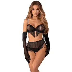 Obsessive - Rossay 4-delige Open Set - Zwart pas cher