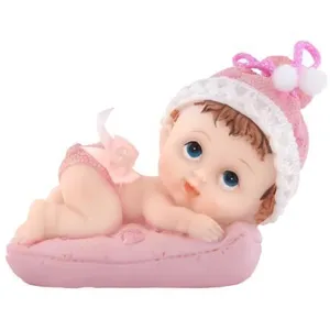 Figurine petite fille sur un coussin 9 cm - Rose pas cher