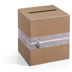 PartyDeco SANTEX Tirelire mariage Dentelle Naturel pas cher
