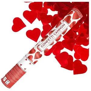 Partydeco Canon à confettis - 60cm - Métallique - Coeurs - Rouge pas cher