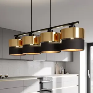 EULUNA Suspension Hilton, Noire/Dorée, À Quatre LampesVendu pargalaxus