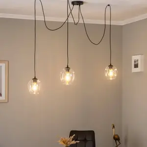Emibig LEVEL Plafonnier suspendu Level en forme de dôme en verre noir avec abat-jour en verre transparent, 3x E27 pas cher