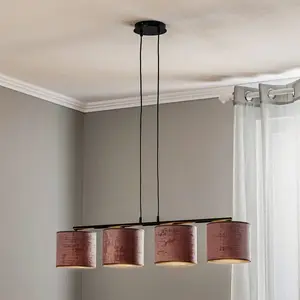 Emibig HILDE Plafonnier barre noire avec abat-jour en tissu rose, 4x E27 pas cher