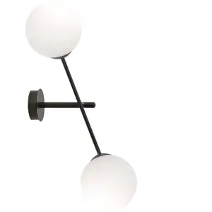Emibig LINEAR Applique murale contemporaine linéaire noire avec abat-jour en verre blanc, 2x E14 pas cher