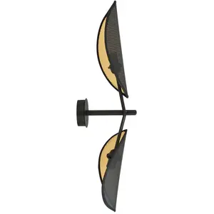 Emibig VENE Applique Vene Black Designer avec abat-jour en tissu noir et doré, 2x E14 pas cher