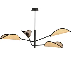 Emibig VENE Plafonnier semi-encastré Vene noir à bras multiples avec abat-jour en tissu marron, 4x E14 pas cher