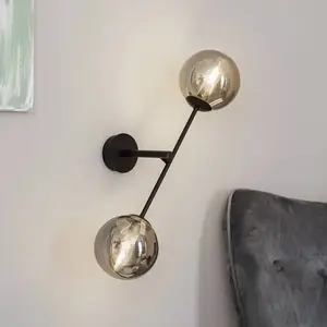 Emibig LINEAR Applique murale contemporaine linéaire noire avec abat-jour en verre graphite, 2x E14 pas cher