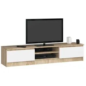 Meuble TV pour salon AKORD Chêne Sonoma 160 cm 2 portes façade Blanche... pas cher