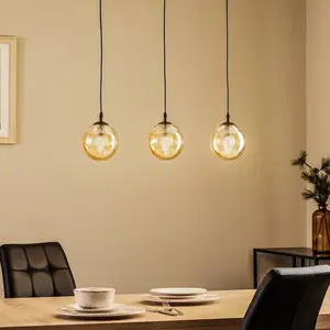Emibig COSMO Plafonnier suspendu Cosmo Globe Bar noir avec abat-jour en verre ambré, 3x E14 pas cher