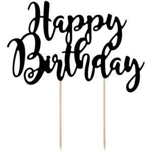 Partydeco - Cake Topper Happy Birthday zwart pas cher