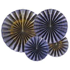 PartyDeco Waaiers Marineblauw Goud - 4 stuks pas cher