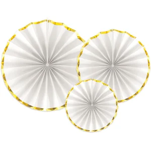 PartyDeco Lot de 3 rosettes décoratives en papier - 23-40 cm - Éventails décoratifs - Fleurs suspendues - Pour mariage, baptême, blanc
