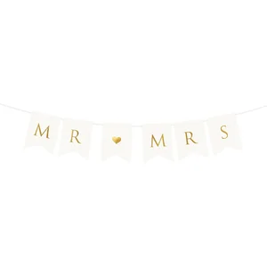 PartyDeco Party-Decoration Banner Mr & Mrs Bruiloftslinger wit-goud pas cher