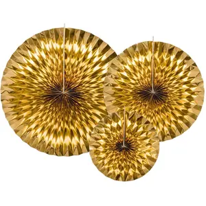 PartyDeco 3 ÉVENTAILS DÉCO OR 23-32-40CM pas cher