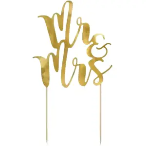 PartyDeco Taarttopper Mr & Mrs Goud 25,5cm pas cher
