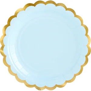 PartyDeco 6 Petites assiettes en carton bleu ciel et dorure 18 cm pas cher