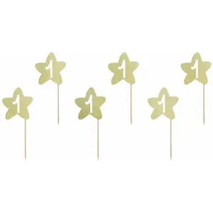 PartyDeco Cupcake Toppers 1st Birthday Gouden Sterren Set/6 pas cher