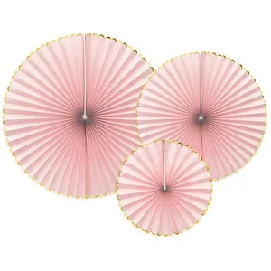 PARTYDECO - 3 poederroze en gouden papieren rozetten 23, 32 en 40 cm pas cher