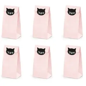 PartyDeco Party Deco 6 Sacs cadeaux en papier chaton roses 8 x 18 x 6 cm pas cher