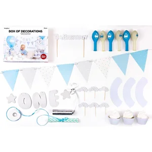 PartyDeco Feestpakket - 1e Verjaardag Blauw-Zilver pas cher