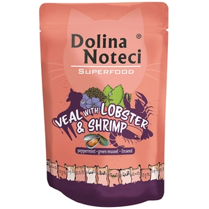 10x85g, Dolina Noteci Superfood, veau avec homard et crevettes, nourriture humide pour chats pas cher