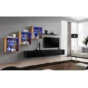 Ensemble Mural - Switch Xx - 3 Vitrines - 2 Bancs Tv - 1 Étagère - Bois Et Noir - Modèle 1Vendu paramazon